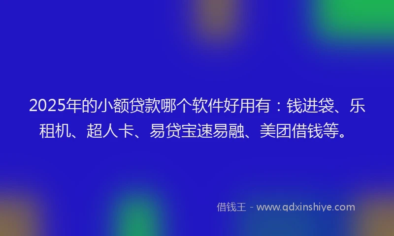 2025年的小额贷款哪个软件好用有：钱进袋、乐租机、超人卡、易贷宝速易融、美团借钱等。