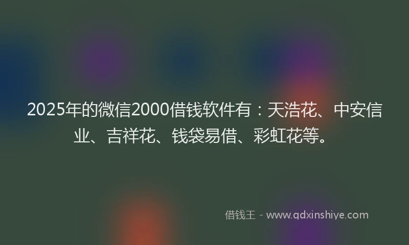 2025年的微信2000借钱软件有：天浩花、中安信业、吉祥花、钱袋易借、彩虹花等。