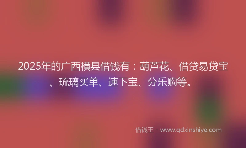 2025年的广西横县借钱有：葫芦花、借贷易贷宝、琉璃买单、速下宝、分乐购等。