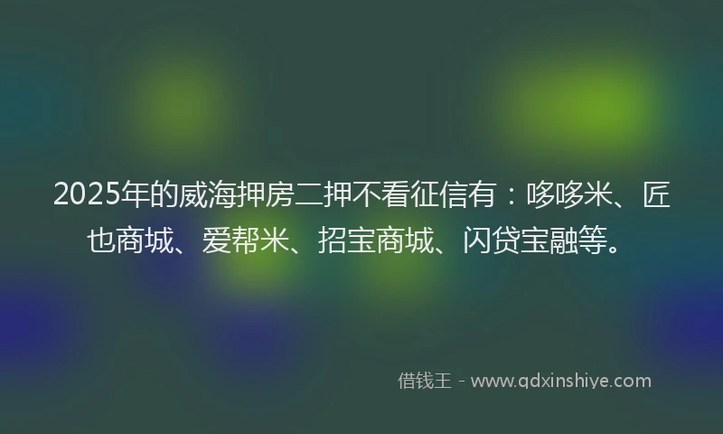 2025年的威海押房二押不看征信有：哆哆米、匠也商城、爱帮米、招宝商城、闪贷宝融等。