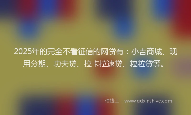 2025年的完全不看征信的网贷有：小吉商城、现用分期、功夫贷、拉卡拉速贷、粒粒贷等。