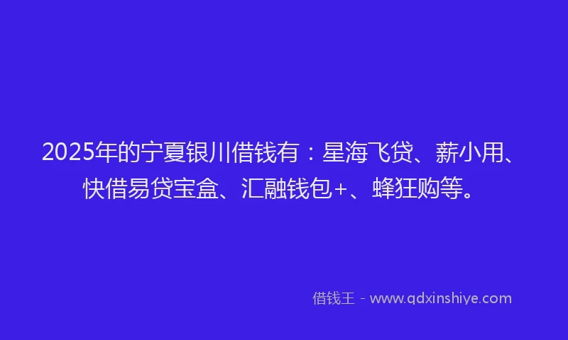 2025年的宁夏银川借钱有：星海飞贷、薪小用、快借易贷宝盒、汇融钱包+、蜂狂购等。
