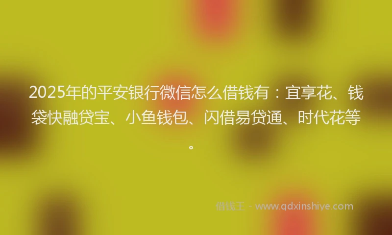 2025年的平安银行微信怎么借钱有：宜享花、钱袋快融贷宝、小鱼钱包、闪借易贷通、时代花等。