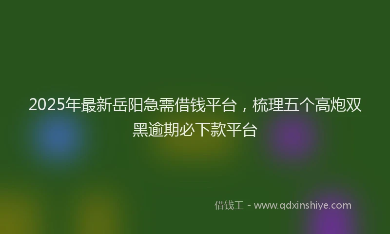 2025年最新岳阳急需借钱平台，梳理五个高炮双黑逾期必下款平台