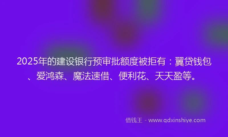 2025年的建设银行预审批额度被拒有：翼贷钱包、爱鸿森、魔法速借、便利花、天天盈等。