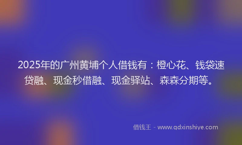 2025年的广州黄埔个人借钱有：橙心花、钱袋速贷融、现金秒借融、现金驿站、森森分期等。