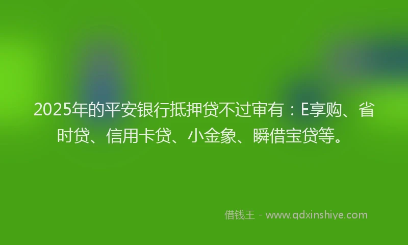 2025年的平安银行抵押贷不过审有：E享购、省时贷、信用卡贷、小金象、瞬借宝贷等。