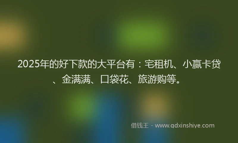 2025年的好下款的大平台有：宅租机、小赢卡贷、金满满、口袋花、旅游购等。