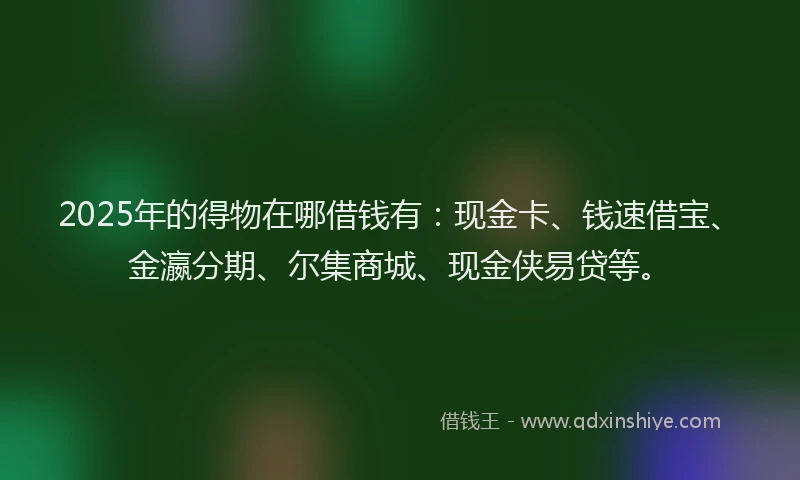 2025年的得物在哪借钱有：现金卡、钱速借宝、金瀛分期、尔集商城、现金侠易贷等。