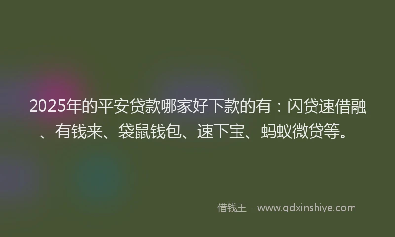 2025年的平安贷款哪家好下款的有：闪贷速借融、有钱来、袋鼠钱包、速下宝、蚂蚁微贷等。