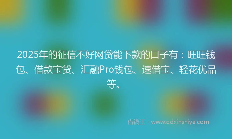 2025年的征信不好网贷能下款的口子有：旺旺钱包、借款宝贷、汇融Pro钱包、速借宝、轻花优品等。