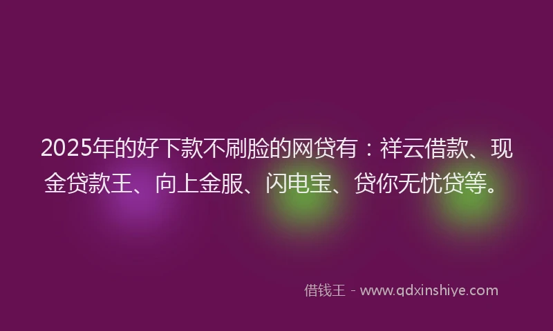 2025年的好下款不刷脸的网贷有：祥云借款、现金贷款王、向上金服、闪电宝、贷你无忧贷等。
