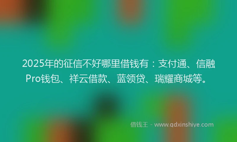 2025年的征信不好哪里借钱有：支付通、信融Pro钱包、祥云借款、蓝领贷、瑞耀商城等。