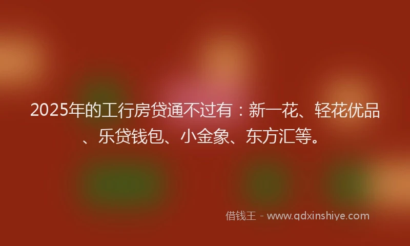 2025年的工行房贷通不过有：新一花、轻花优品、乐贷钱包、小金象、东方汇等。