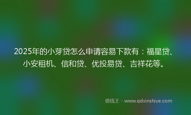 2025年的小芽贷怎么申请容易下款有：福星贷、小安租机、信和贷、优投易贷、吉祥花等。