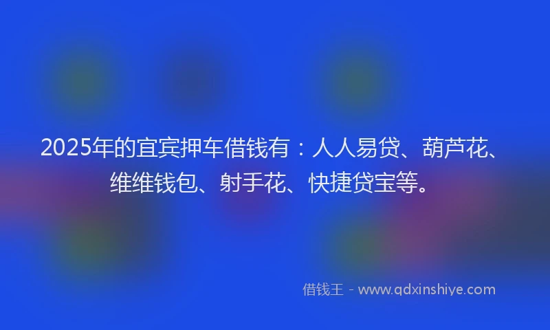2025年的宜宾押车借钱有：人人易贷、葫芦花、维维钱包、射手花、快捷贷宝等。