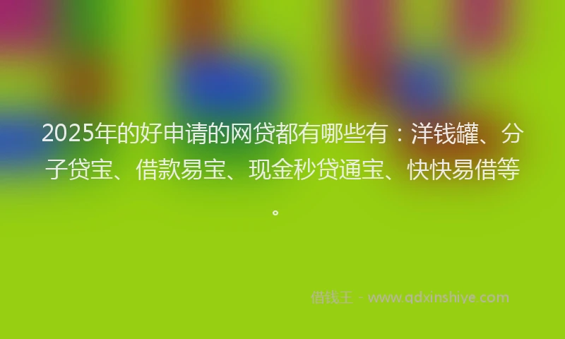 2025年的好申请的网贷都有哪些有：洋钱罐、分子贷宝、借款易宝、现金秒贷通宝、快快易借等。