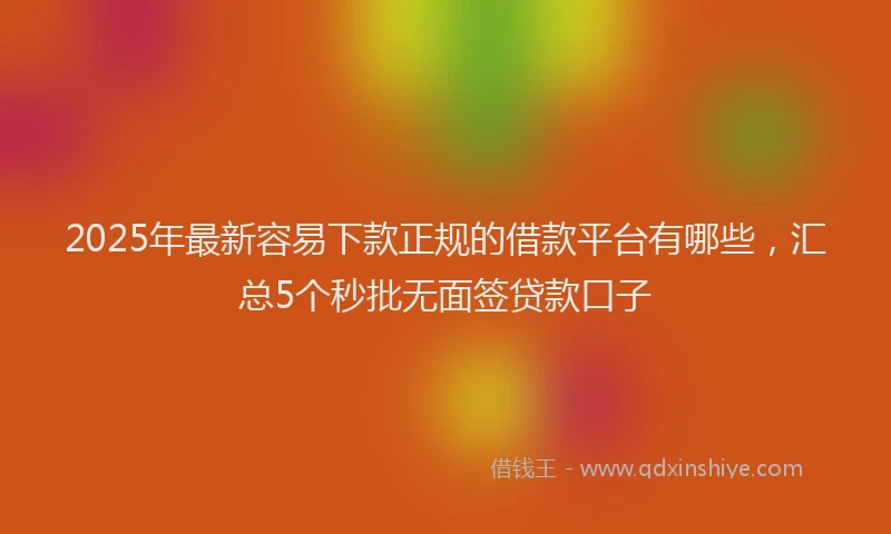 2025年最新容易下款正规的借款平台有哪些，汇总5个秒批无面签贷款口子