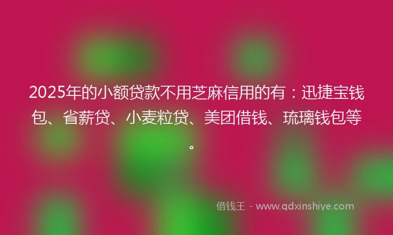 2025年的小额贷款不用芝麻信用的有：迅捷宝钱包、省薪贷、小麦粒贷、美团借钱、琉璃钱包等。
