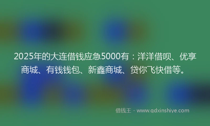 2025年的大连借钱应急5000有：洋洋借呗、优享商城、有钱钱包、新鑫商城、贷你飞快借等。