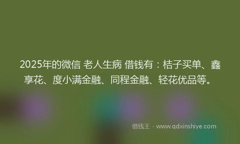2025年的微信 老人生病 借钱有：桔子买单、鑫享花、度小满金融、同程金融、轻花优品等。