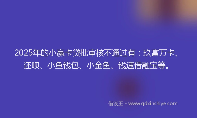 2025年的小赢卡贷批审核不通过有：玖富万卡、还呗、小鱼钱包、小金鱼、钱速借融宝等。