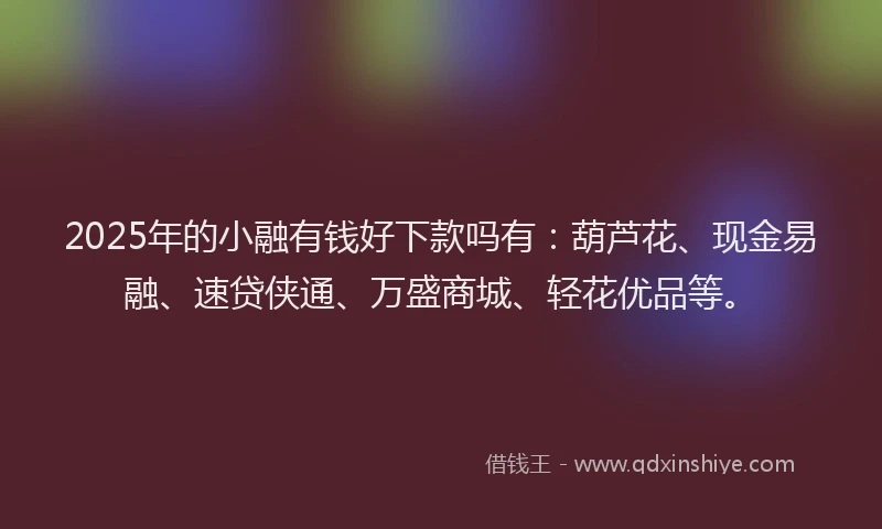 2025年的小融有钱好下款吗有：葫芦花、现金易融、速贷侠通、万盛商城、轻花优品等。