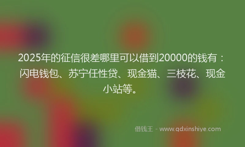 2025年的征信很差哪里可以借到20000的钱有：闪电钱包、苏宁任性贷、现金猫、三枝花、现金小站等。