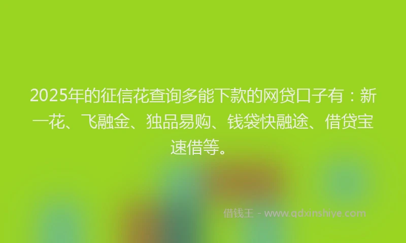 2025年的征信花查询多能下款的网贷口子有：新一花、飞融金、独品易购、钱袋快融途、借贷宝速借等。