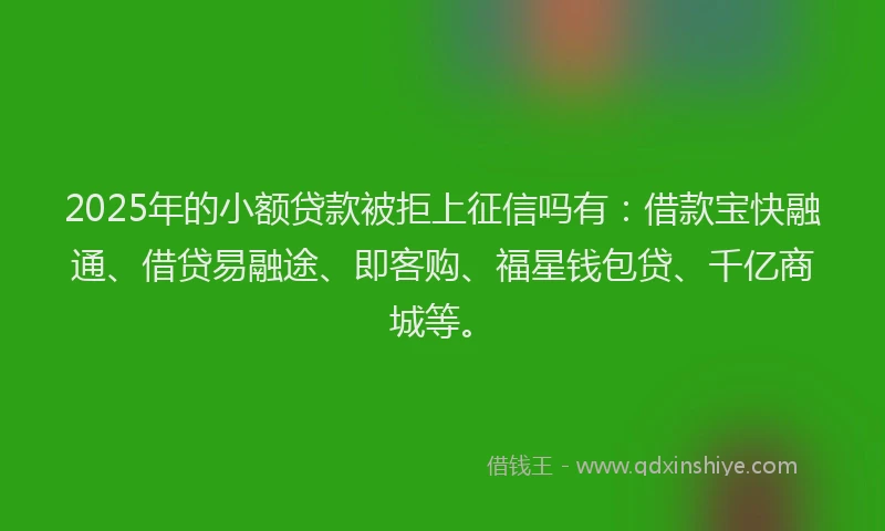 2025年的小额贷款被拒上征信吗有：借款宝快融通、借贷易融途、即客购、福星钱包贷、千亿商城等。