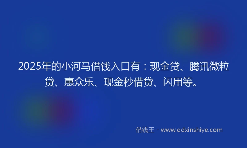 2025年的小河马借钱入口有：现金贷、腾讯微粒贷、惠众乐、现金秒借贷、闪用等。