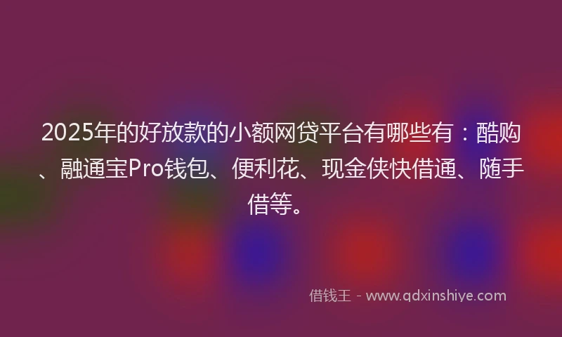 2025年的好放款的小额网贷平台有哪些有：酷购、融通宝Pro钱包、便利花、现金侠快借通、随手借等。