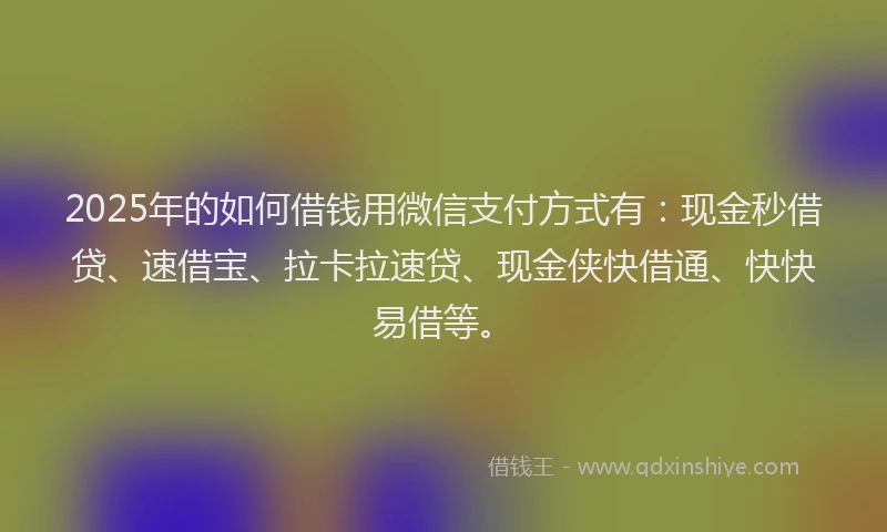 2025年的如何借钱用微信支付方式有：现金秒借贷、速借宝、拉卡拉速贷、现金侠快借通、快快易借等。