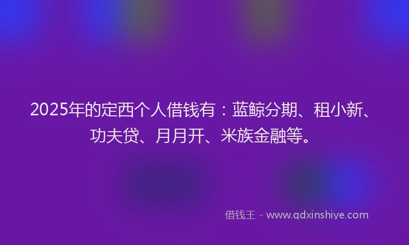 2025年的定西个人借钱有：蓝鲸分期、租小新、功夫贷、月月开、米族金融等。