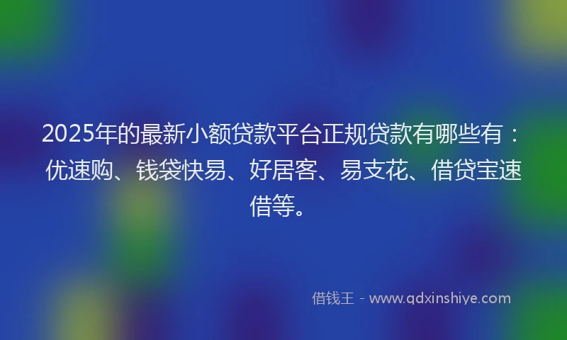 2025年的最新小额贷款平台正规贷款有哪些有：优速购、钱袋快易、好居客、易支花、借贷宝速借等。