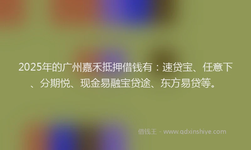 2025年的广州嘉禾抵押借钱有：速贷宝、任意下、分期悦、现金易融宝贷途、东方易贷等。