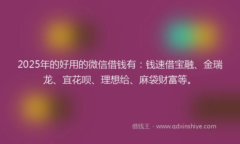 2025年的好用的微信借钱有：钱速借宝融、金瑞龙、宜花呗、理想给、麻袋财富等。