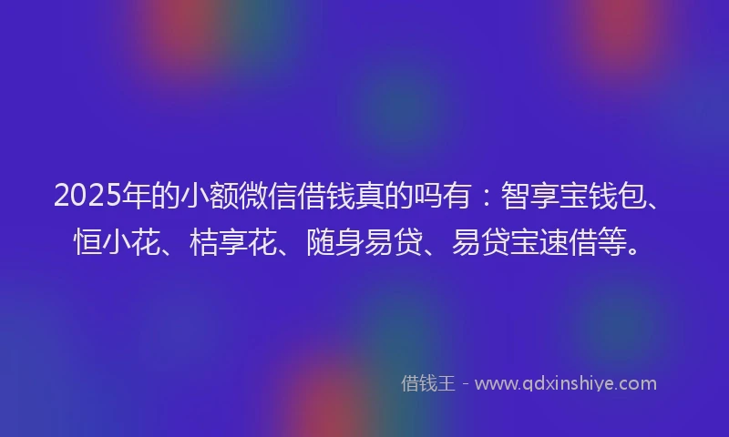 2025年的小额微信借钱真的吗有：智享宝钱包、恒小花、桔享花、随身易贷、易贷宝速借等。