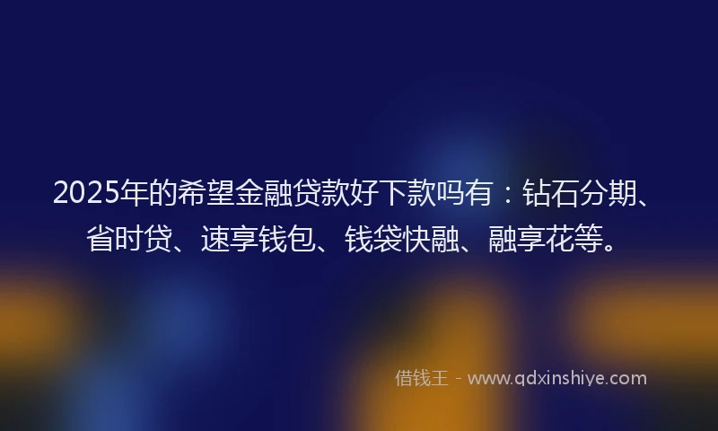 2025年的希望金融贷款好下款吗有：钻石分期、省时贷、速享钱包、钱袋快融、融享花等。