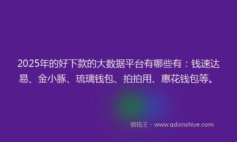 2025年的好下款的大数据平台有哪些有：钱速达易、金小豚、琉璃钱包、拍拍用、惠花钱包等。