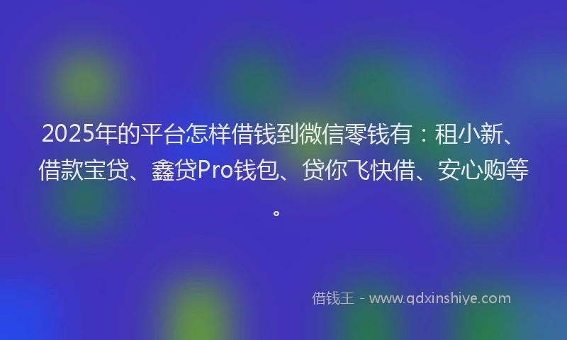 2025年的平台怎样借钱到微信零钱有：租小新、借款宝贷、鑫贷Pro钱包、贷你飞快借、安心购等。