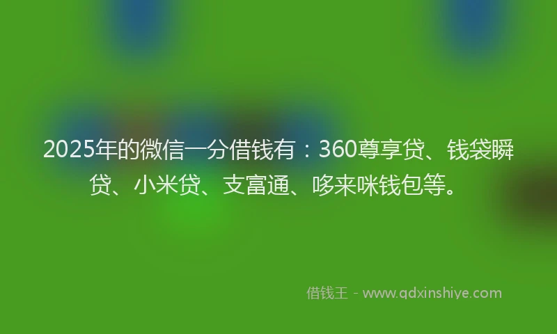 2025年的微信一分借钱有：360尊享贷、钱袋瞬贷、小米贷、支富通、哆来咪钱包等。