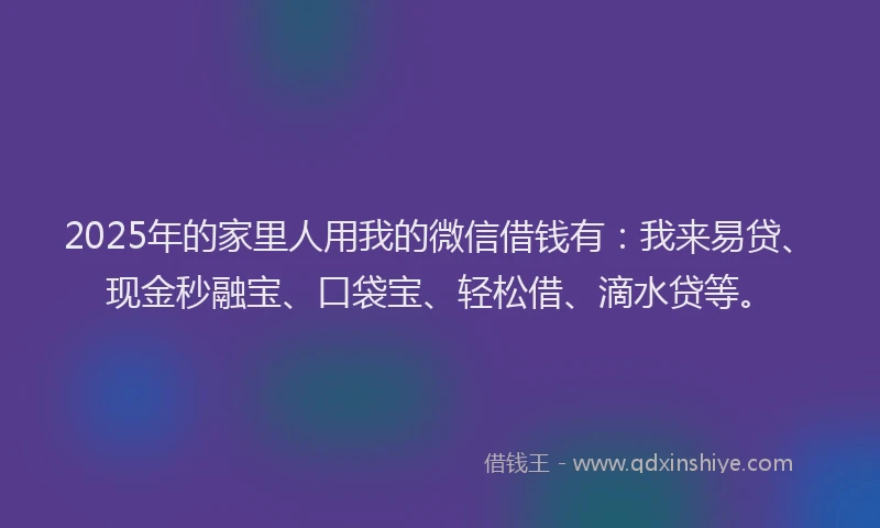 2025年的家里人用我的微信借钱有：我来易贷、现金秒融宝、口袋宝、轻松借、滴水贷等。