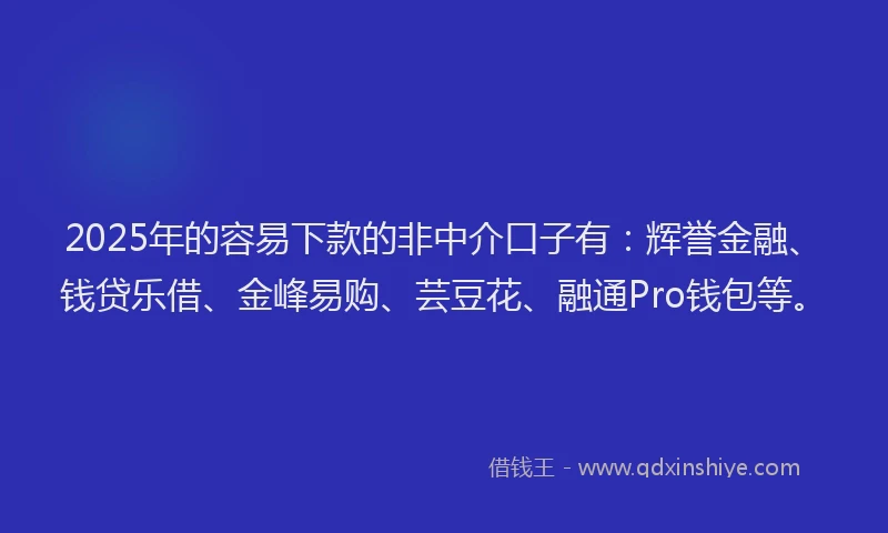 2025年的容易下款的非中介口子有：辉誉金融、钱贷乐借、金峰易购、芸豆花、融通Pro钱包等。