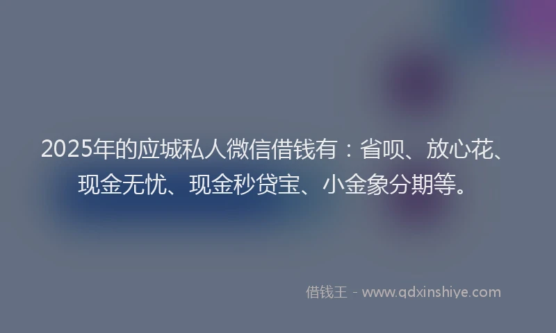 2025年的应城私人微信借钱有：省呗、放心花、现金无忧、现金秒贷宝、小金象分期等。