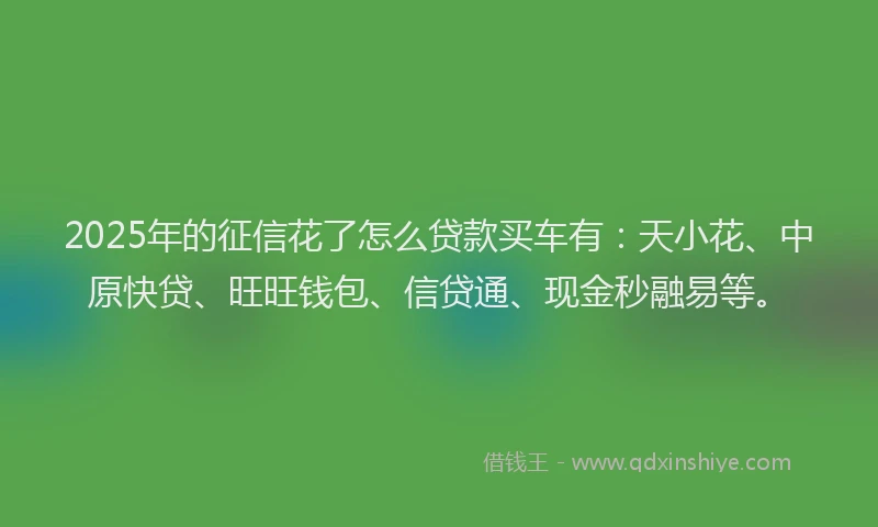2025年的征信花了怎么贷款买车有：天小花、中原快贷、旺旺钱包、信贷通、现金秒融易等。