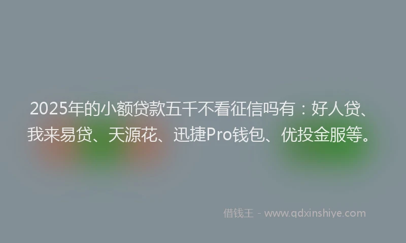 2025年的小额贷款五千不看征信吗有：好人贷、我来易贷、天源花、迅捷Pro钱包、优投金服等。