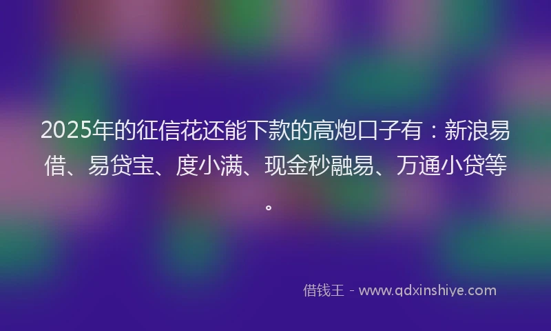 2025年的征信花还能下款的高炮口子有：新浪易借、易贷宝、度小满、现金秒融易、万通小贷等。