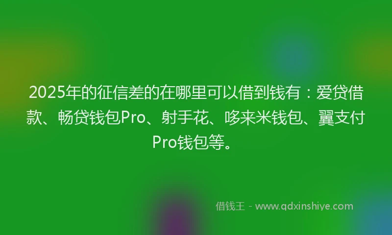 2025年的征信差的在哪里可以借到钱有：爱贷借款、畅贷钱包Pro、射手花、哆来米钱包、翼支付Pro钱包等。