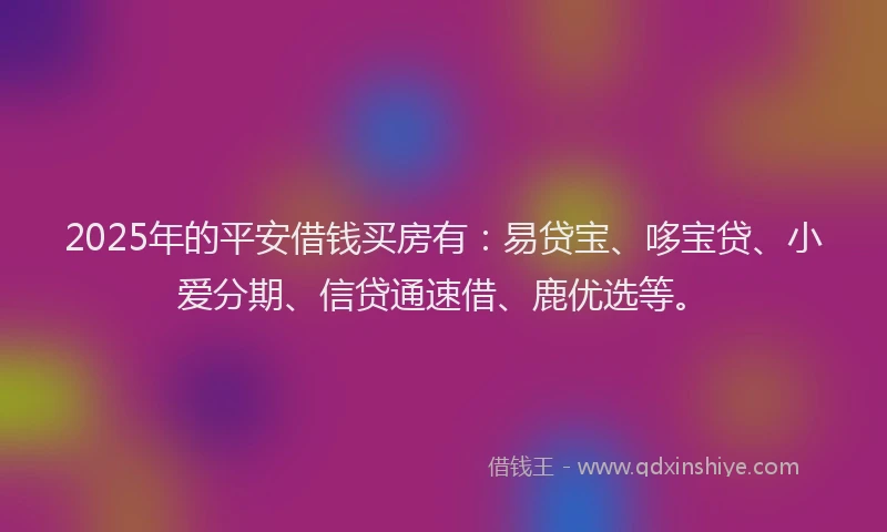 2025年的平安借钱买房有：易贷宝、哆宝贷、小爱分期、信贷通速借、鹿优选等。